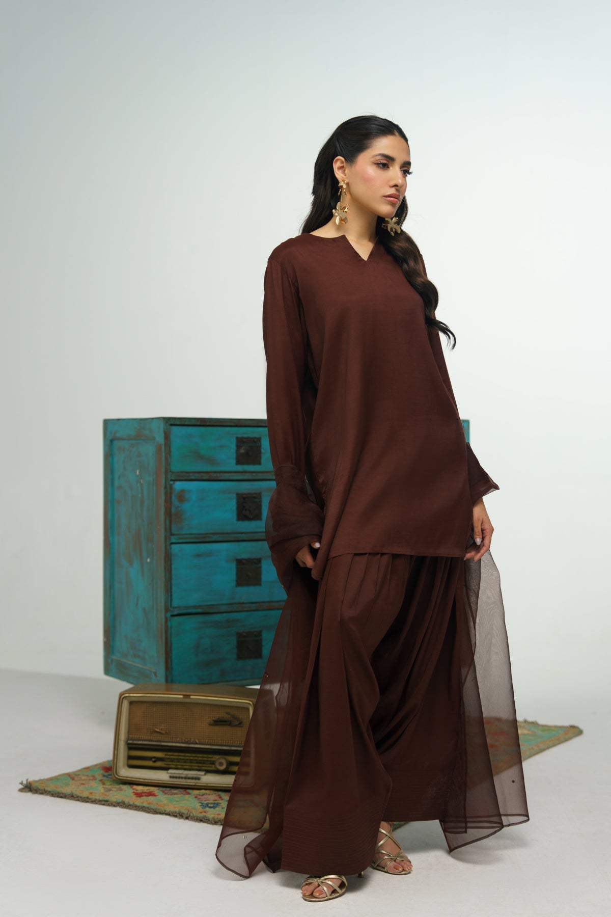 3 Pcs Raw Silk Suit - 007 - Peach Republic