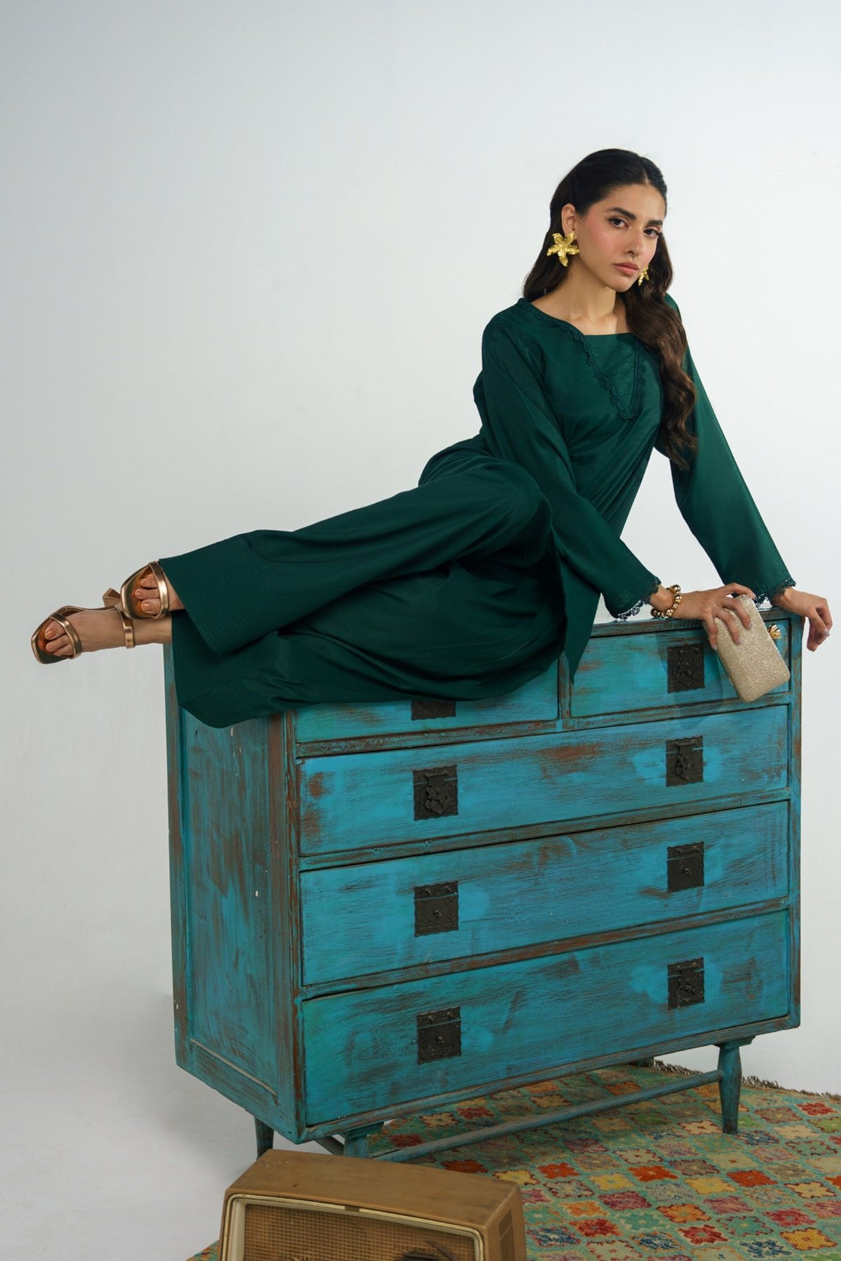 3 Pcs Raw Silk Suit - 009 - Peach Republic