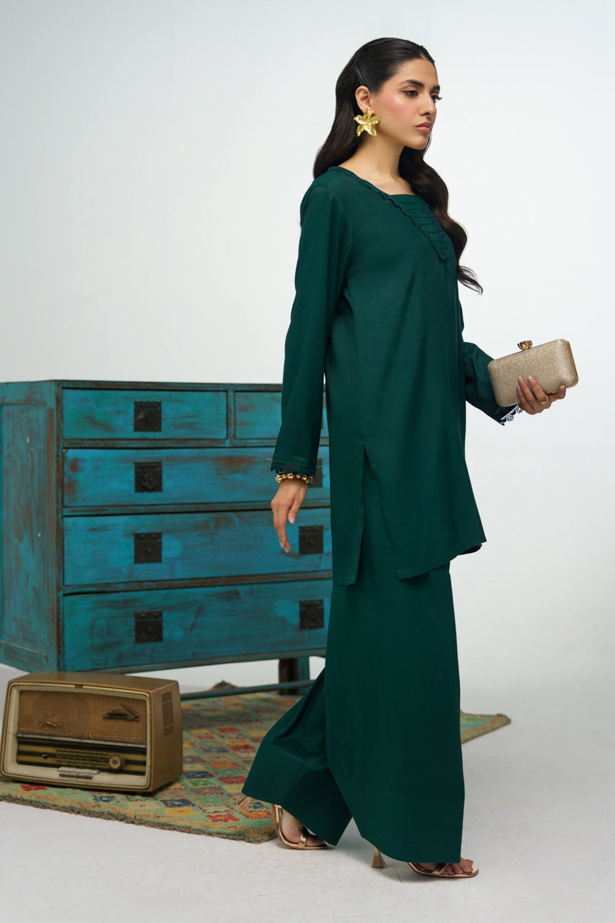 3 Pcs Raw Silk Suit - 009 - Peach Republic