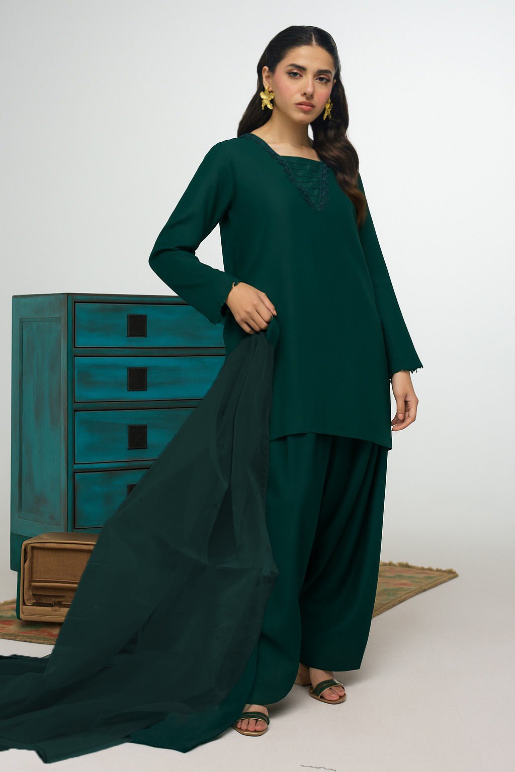 3 Pcs Raw Silk Suit - 009 - Peach Republic