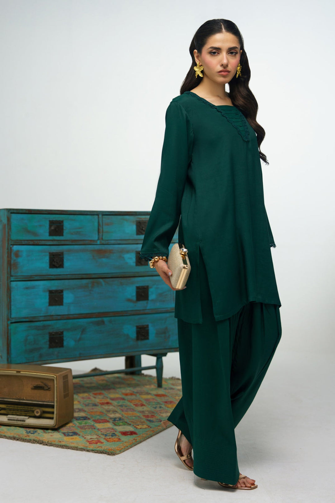 3 Pcs Raw Silk Suit - 009 - Peach Republic