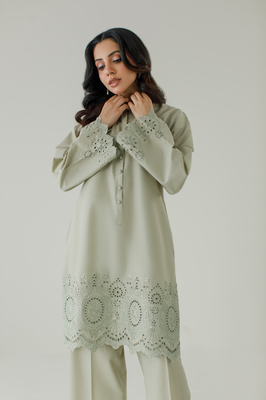 Sage Green Schiffli 2-Piece Set
