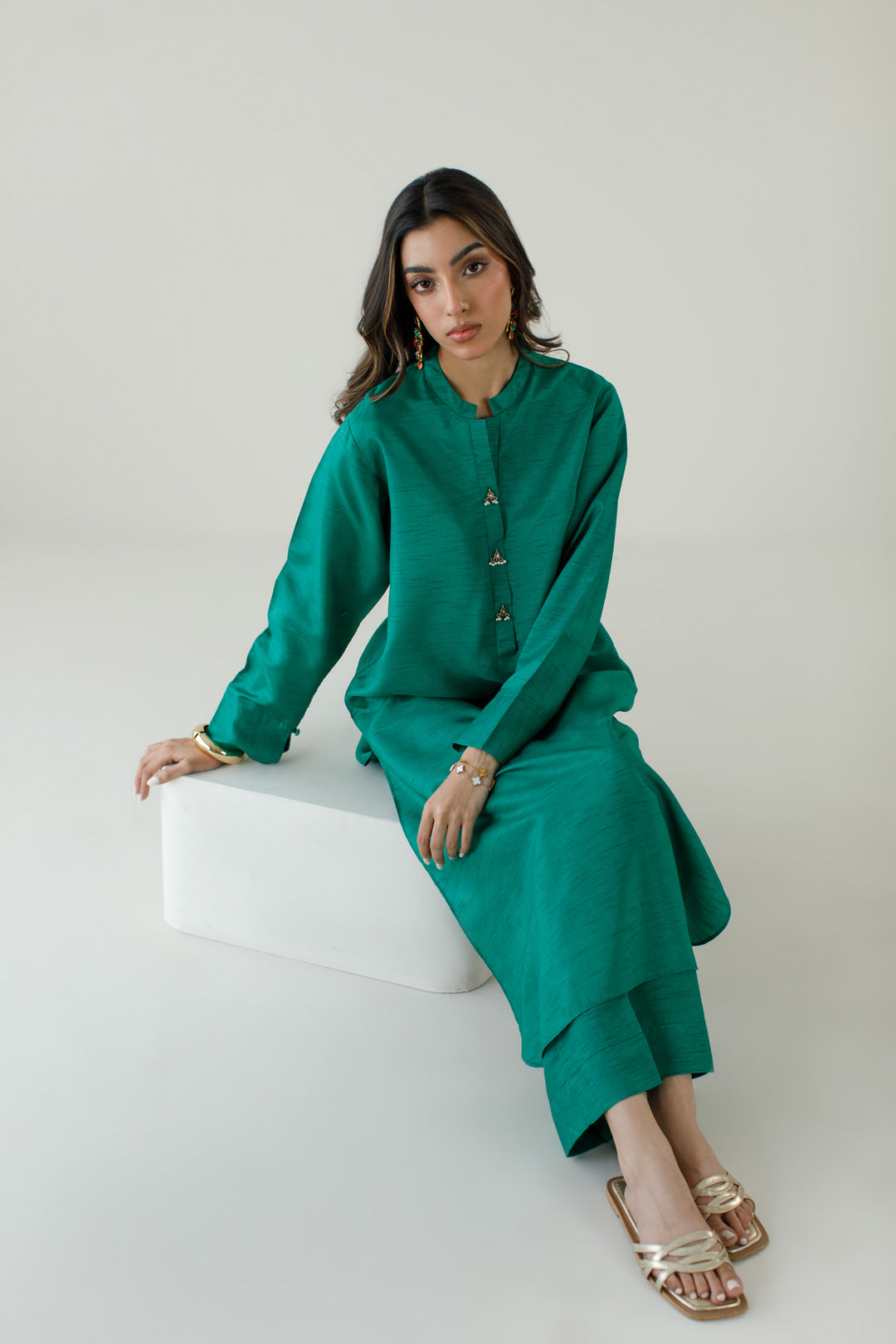 Emerald Green Korean Silk 3-Piece Set
