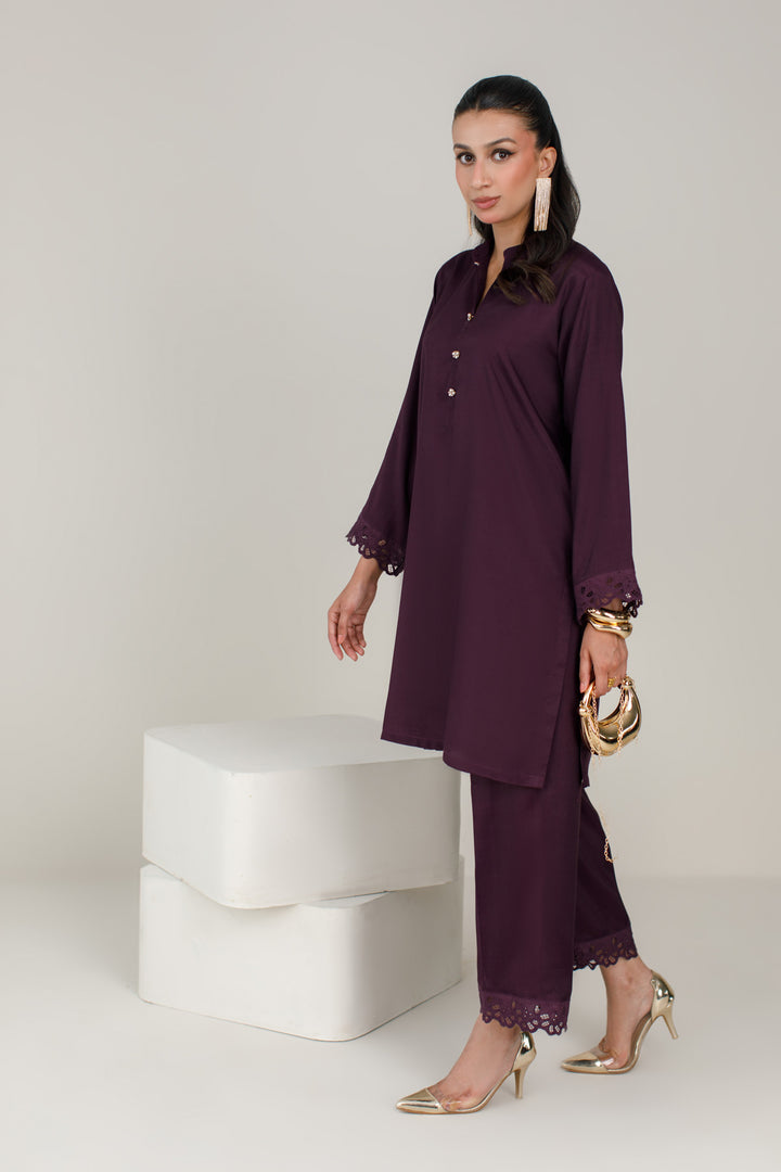 Deep Plum Dull Raw Silk 2-Piece Set