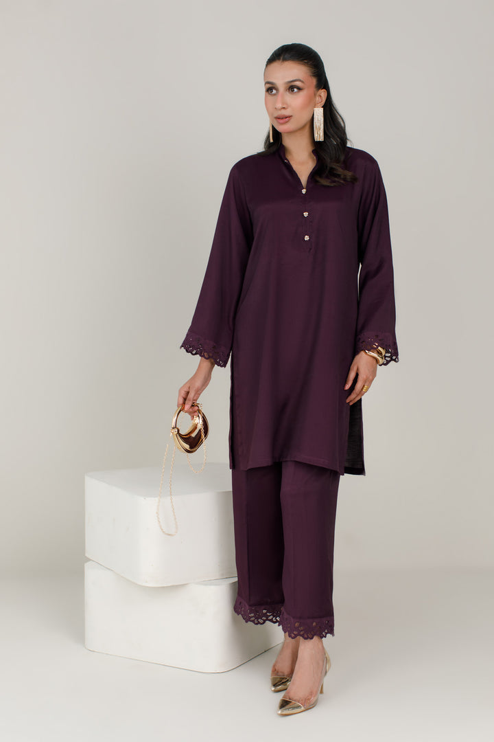 Deep Plum Dull Raw Silk 2-Piece Set