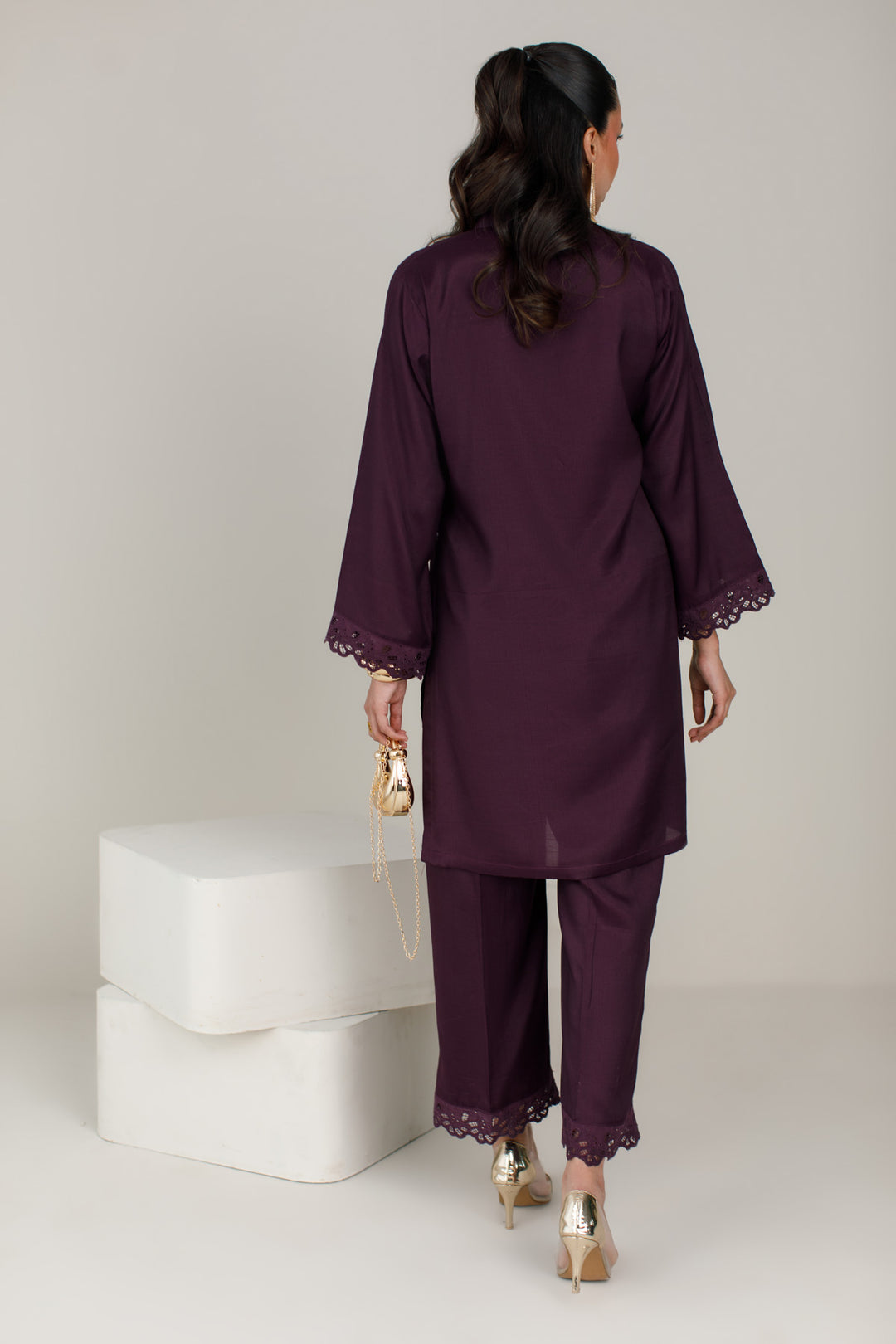 Deep Plum Dull Raw Silk 2-Piece Set
