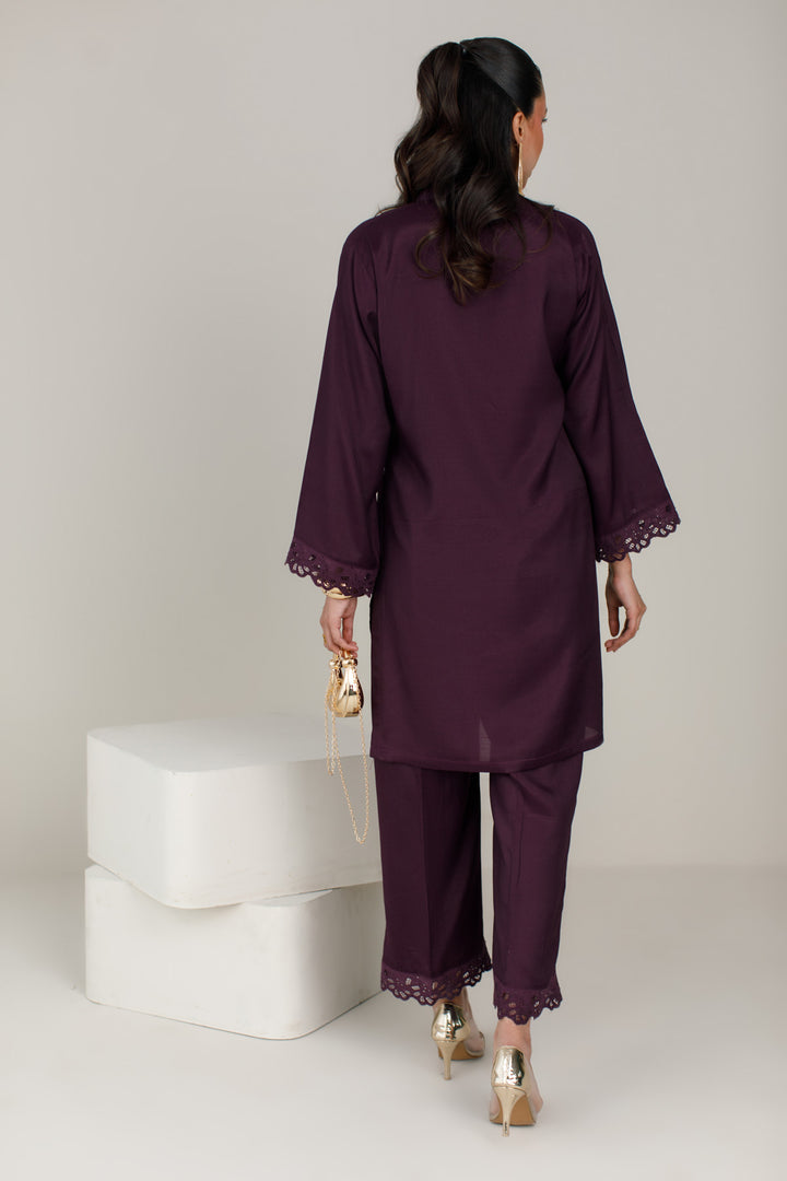 Deep Plum Dull Raw Silk 2-Piece Set
