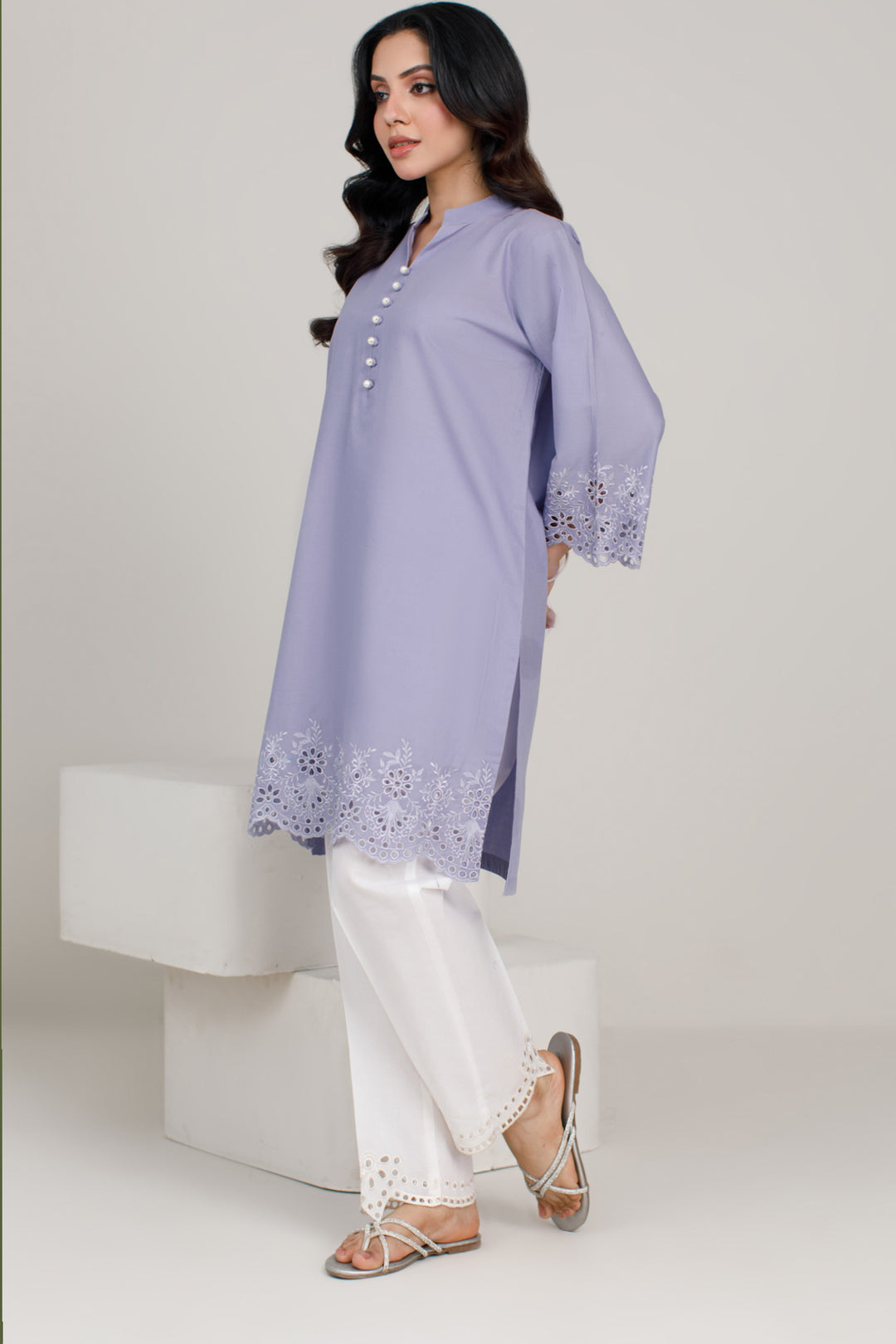 Lilac Schiffli Contrast 2-Piece set