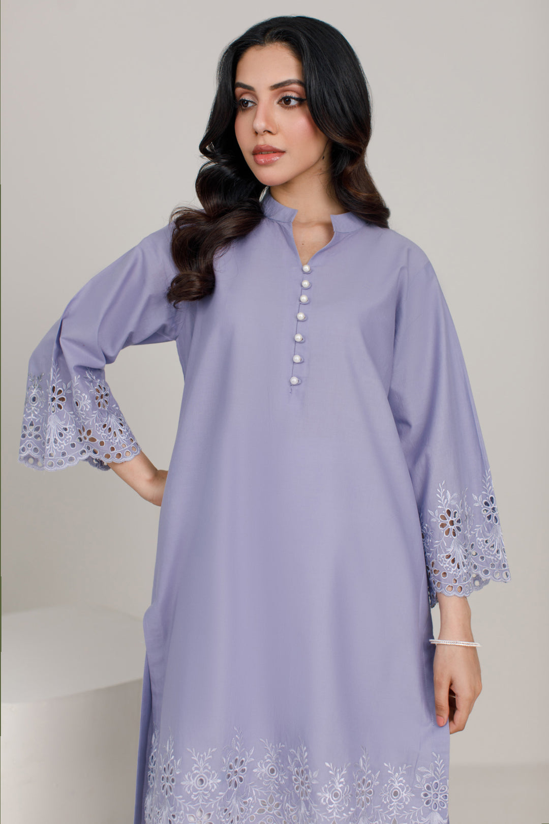 Lilac Schiffli Contrast 2-Piece set