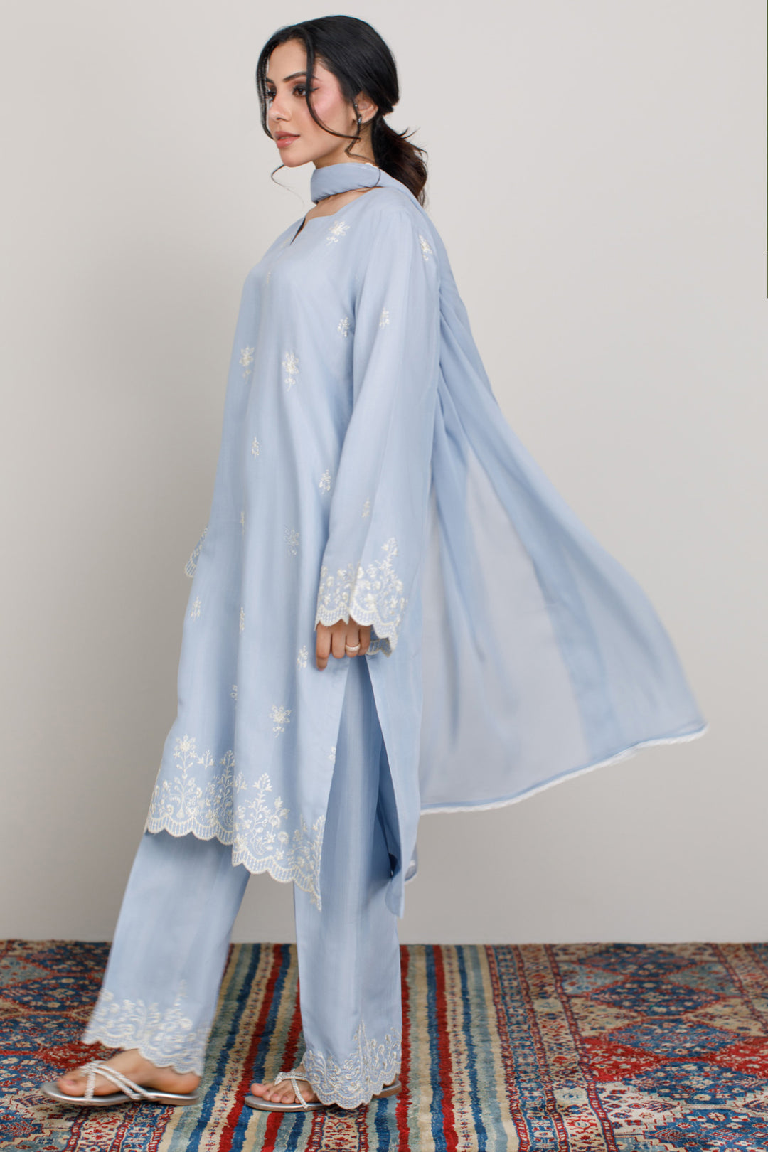 Powder Blue Embroidered 3-Piece Set