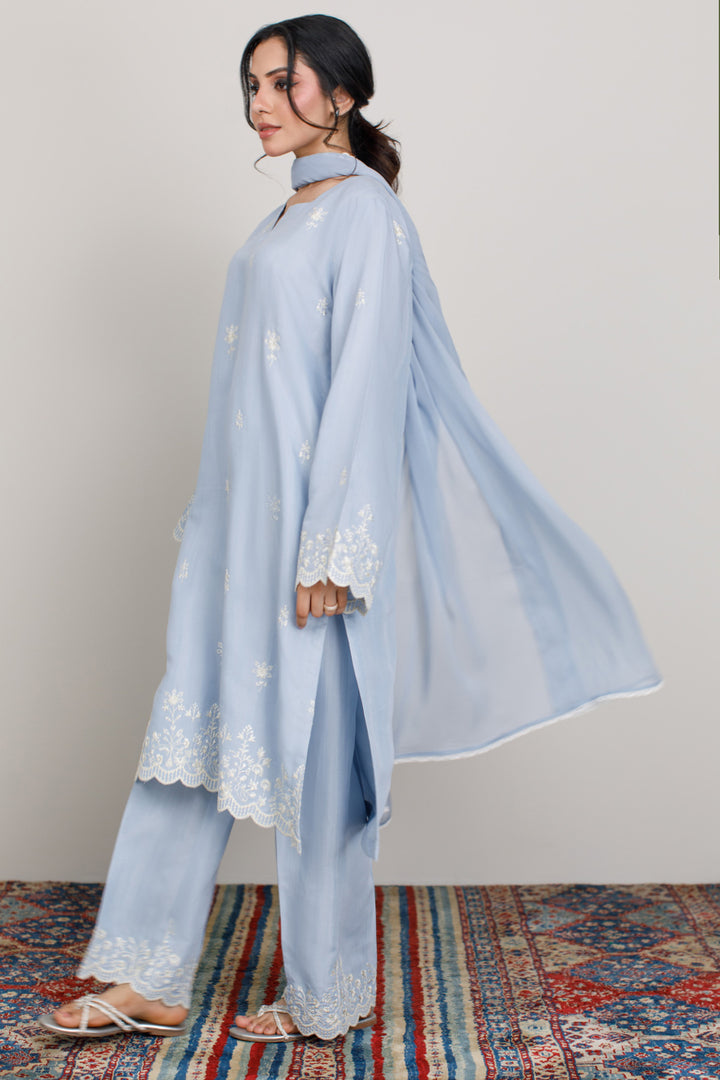 Powder Blue Embroidered 3-Piece Set