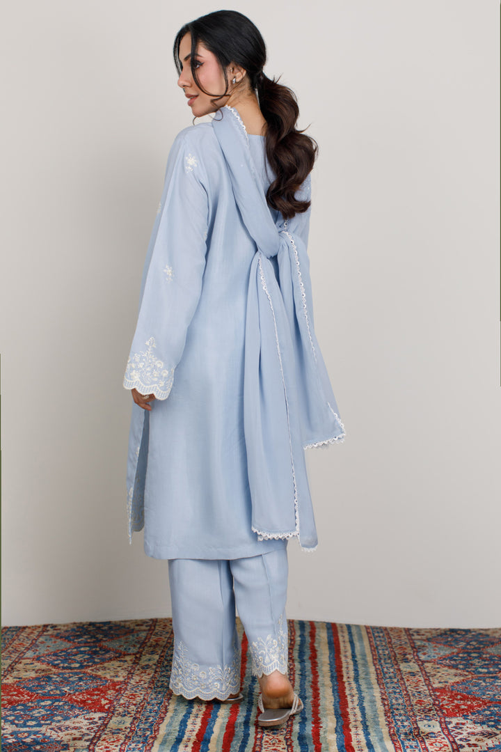 Powder Blue Embroidered 3-Piece Set