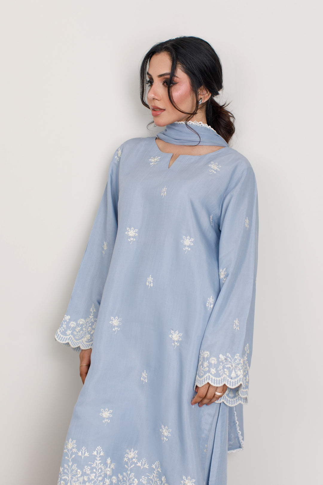 Powder Blue Embroidered 3-Piece Set