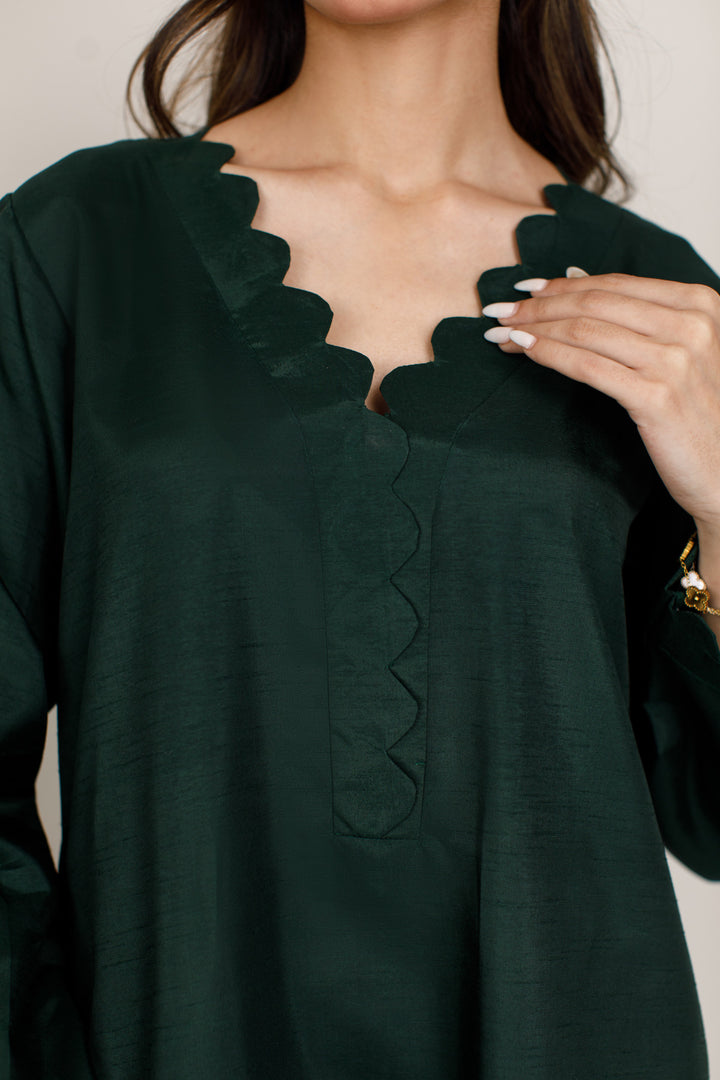 Forest Green Korean Silk 3-Piece Set