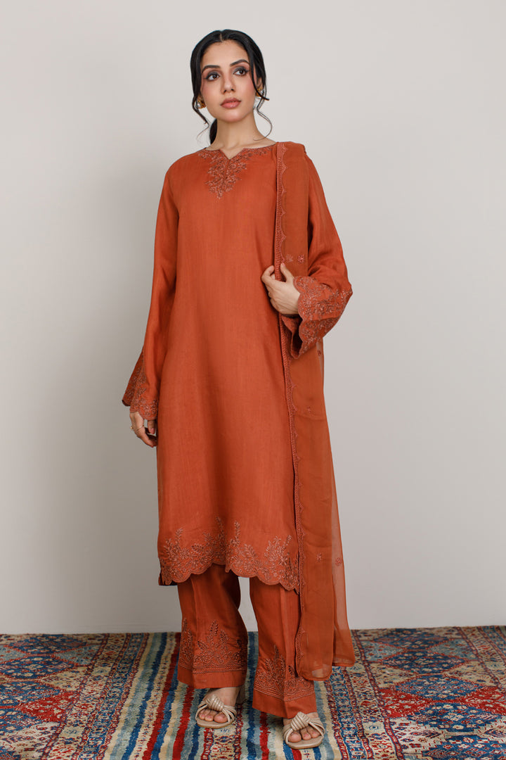 Burnt Orange Embroidered 3-Piece Set