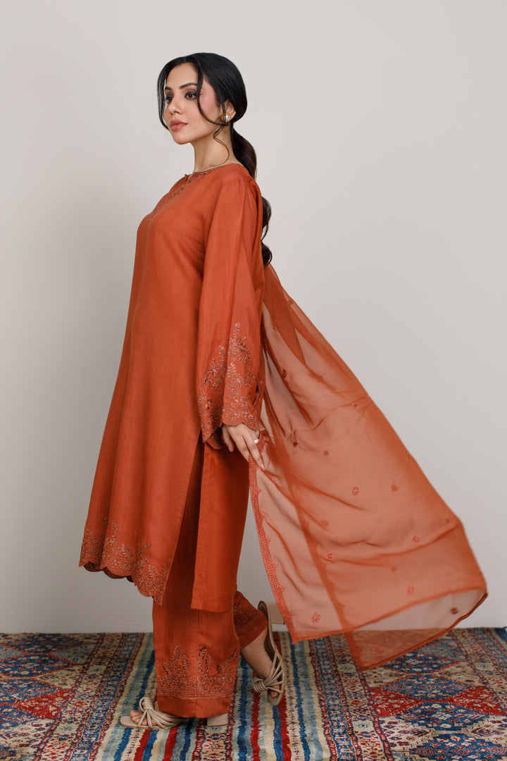 Burnt Orange Embroidered 3-Piece Set