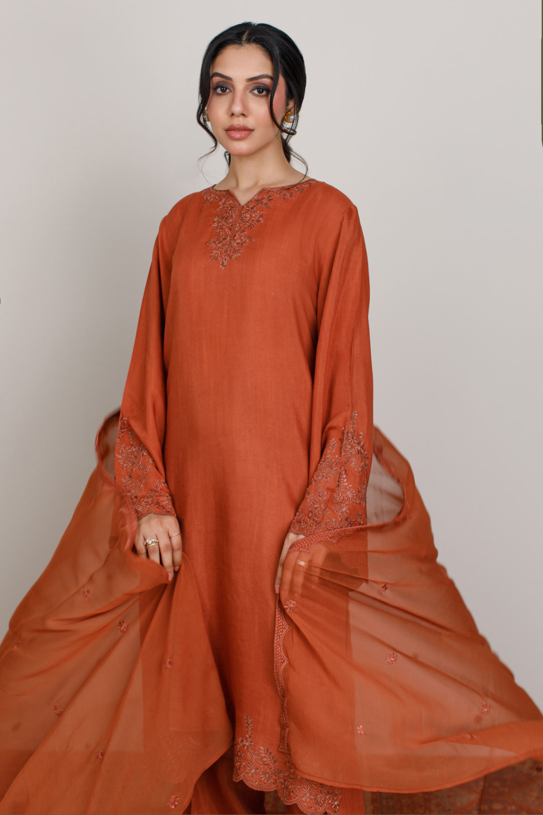 Burnt Orange Embroidered 3-Piece Set