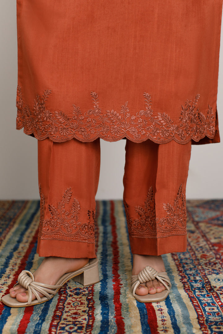 Burnt Orange Embroidered 3-Piece Set