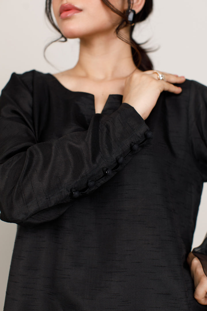 Midnight Black Korean Silk 3-Piece Set