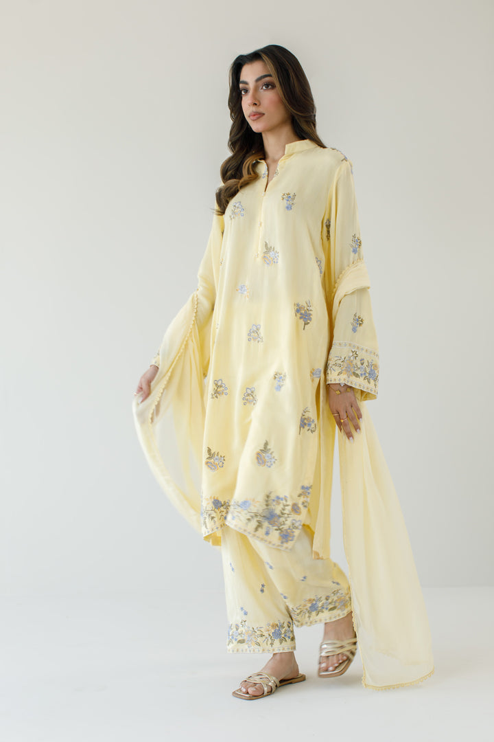 Soft Yellow Embroidered 3-Piece Set