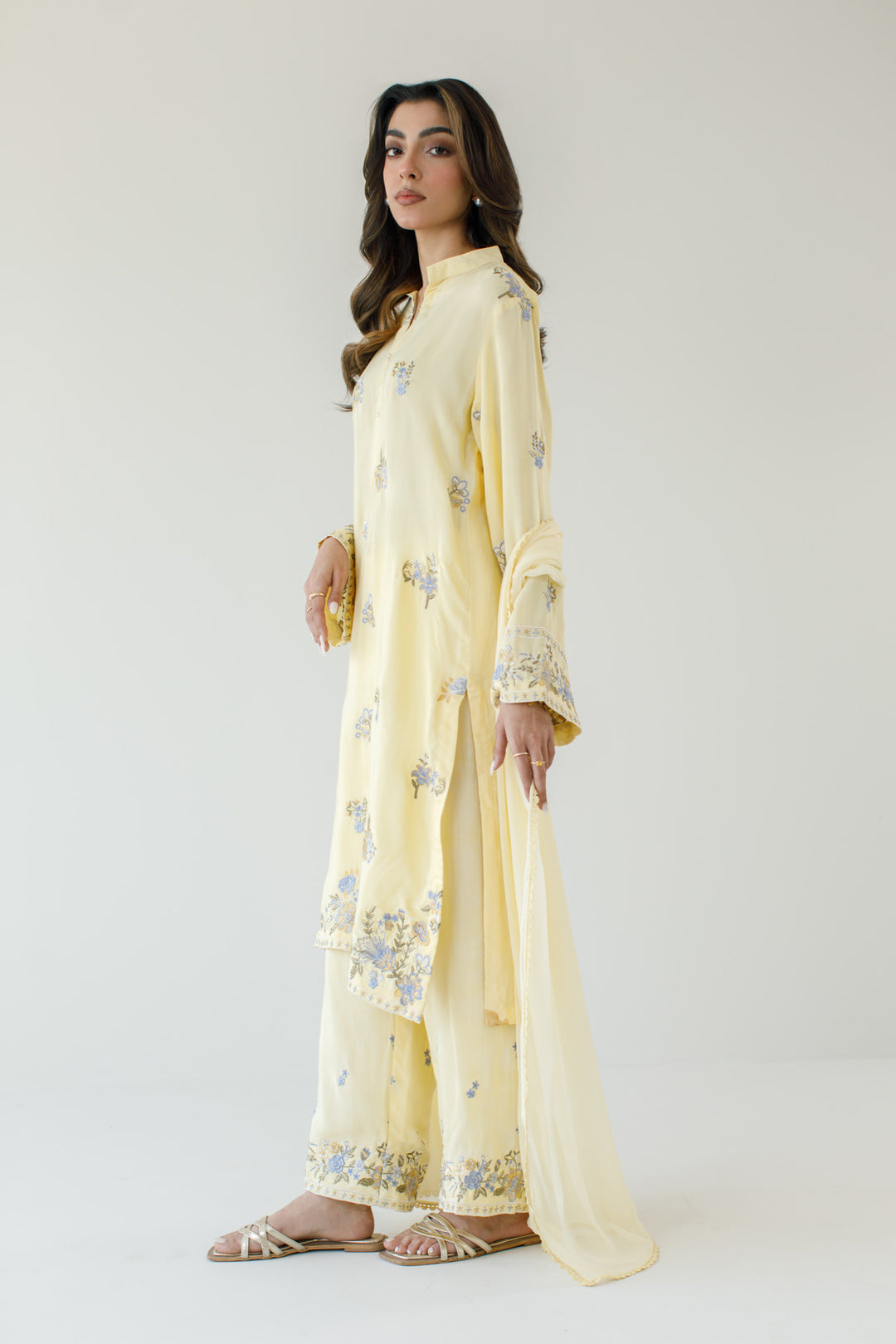 Soft Yellow Embroidered 3-Piece Set