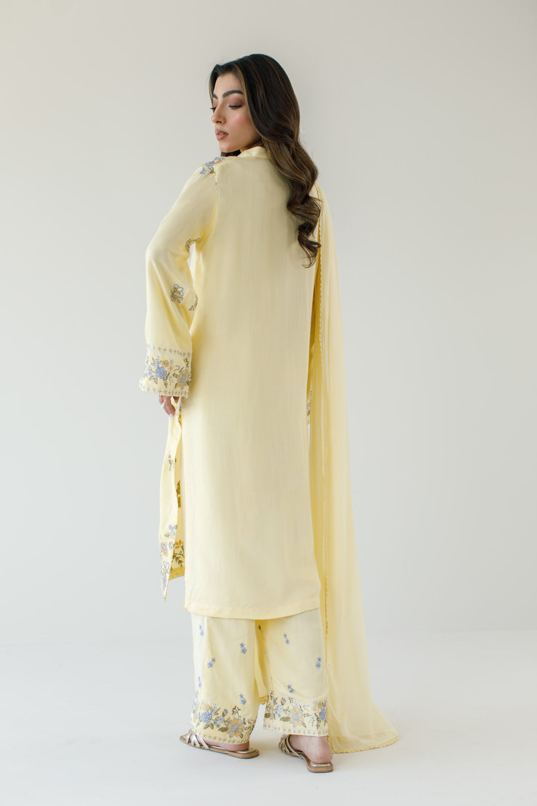Soft Yellow Embroidered 3-Piece Set