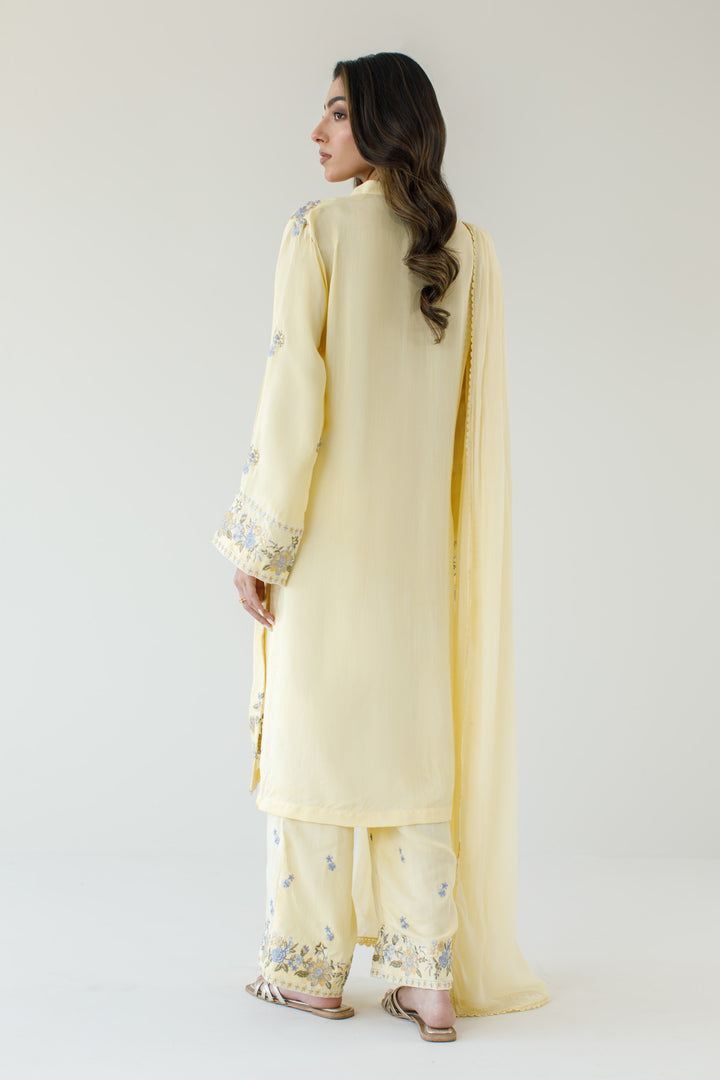 Soft Yellow Embroidered 3-Piece Set