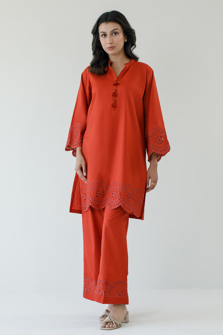 Rust Schiffli 2-Piece Set