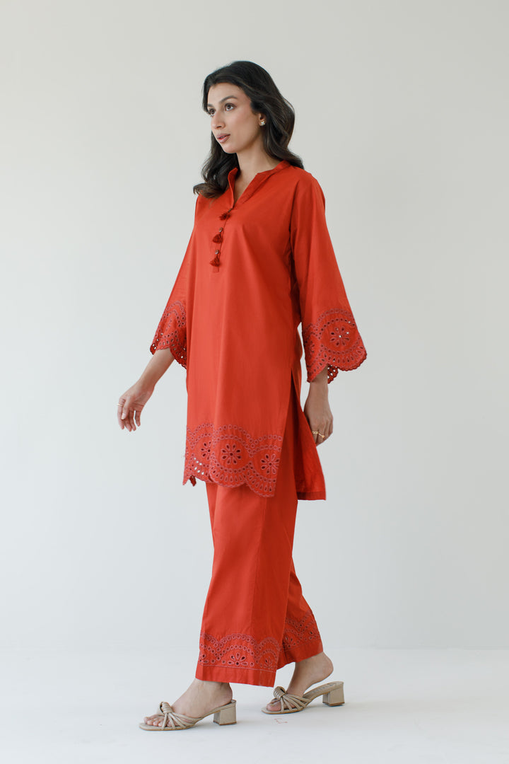 Rust Schiffli 2-Piece Set