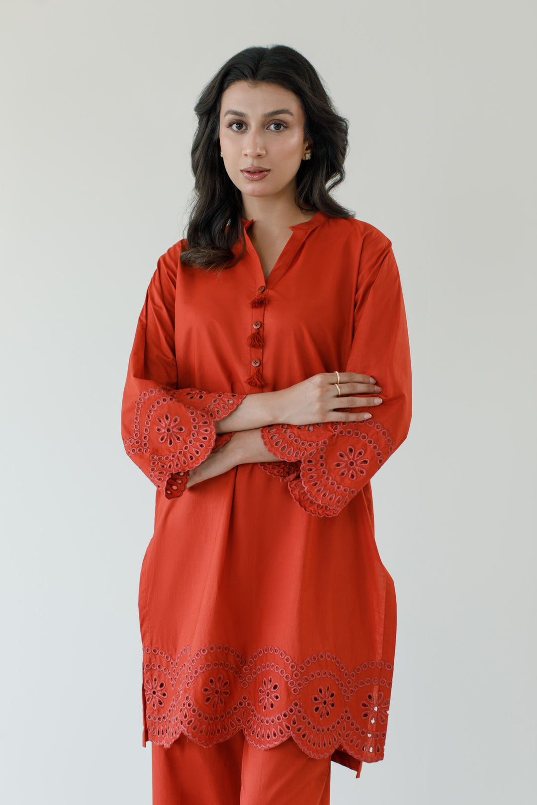 Rust Schiffli 2-Piece Set