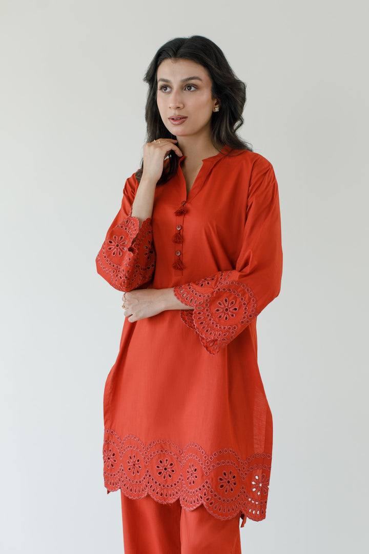 Rust Schiffli 2-Piece Set