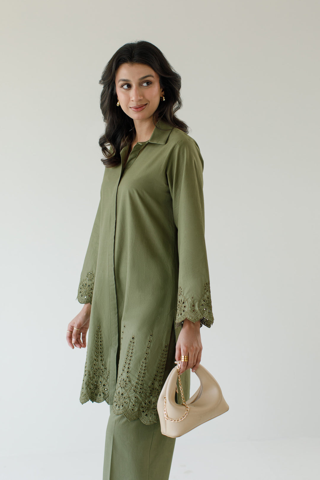 Olive Green Schiffli 2-Piece Set - 01