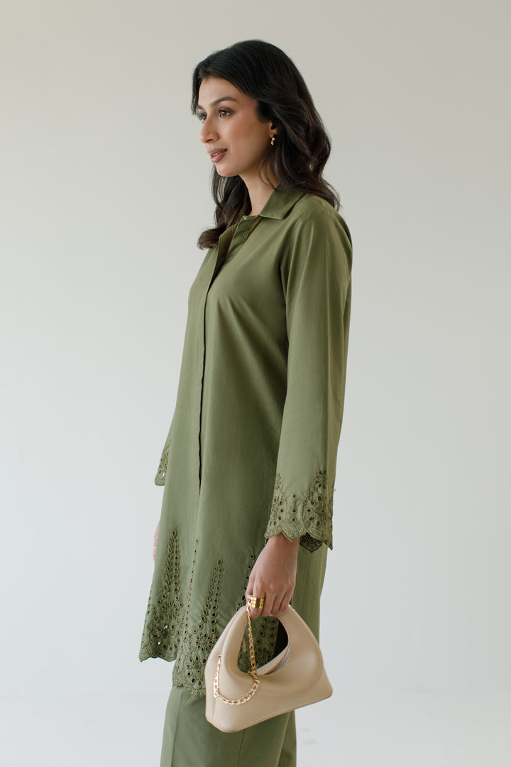 Olive Green Schiffli 2-Piece Set - 01