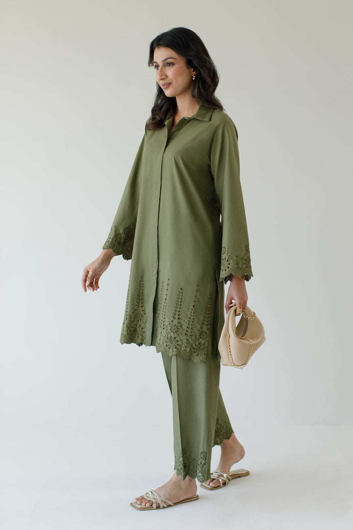 Olive Green Schiffli 2-Piece Set - 01