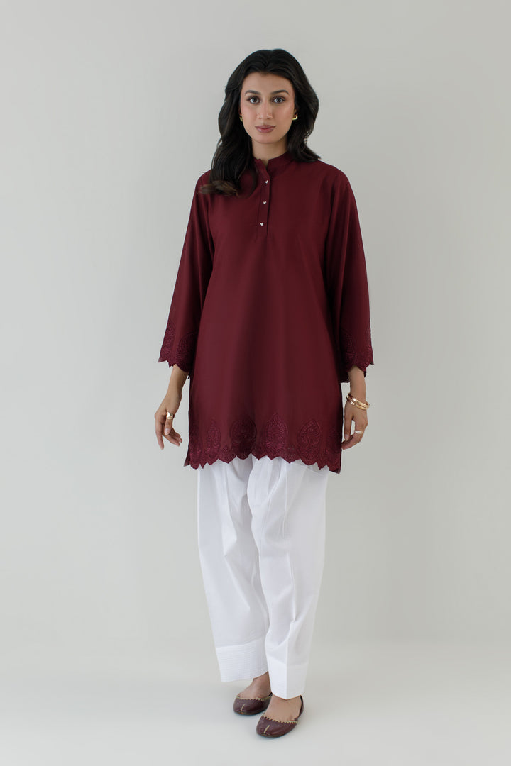 Burgundy Schiffli Contrast 2-Piece Set