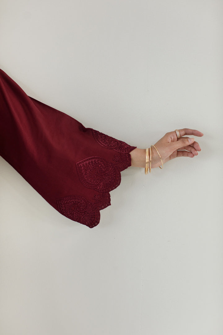 Burgundy Schiffli Contrast 2-Piece Set