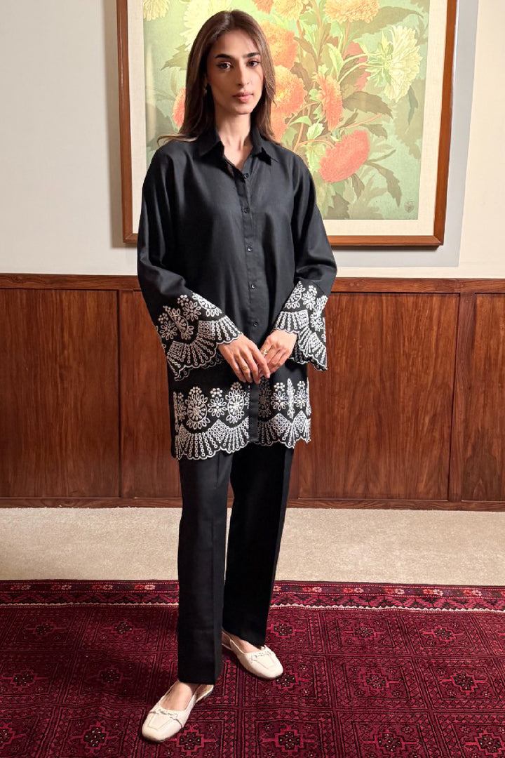 Black Schiffli Co ORD Set - 040
