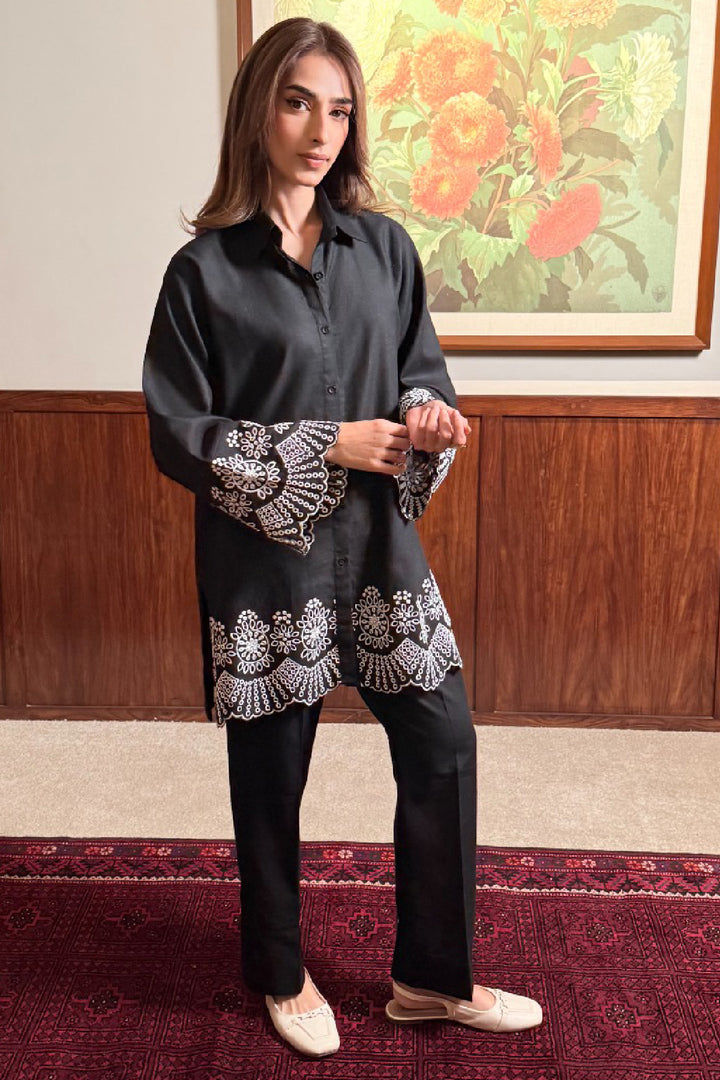 Black Schiffli Co ORD Set - 040