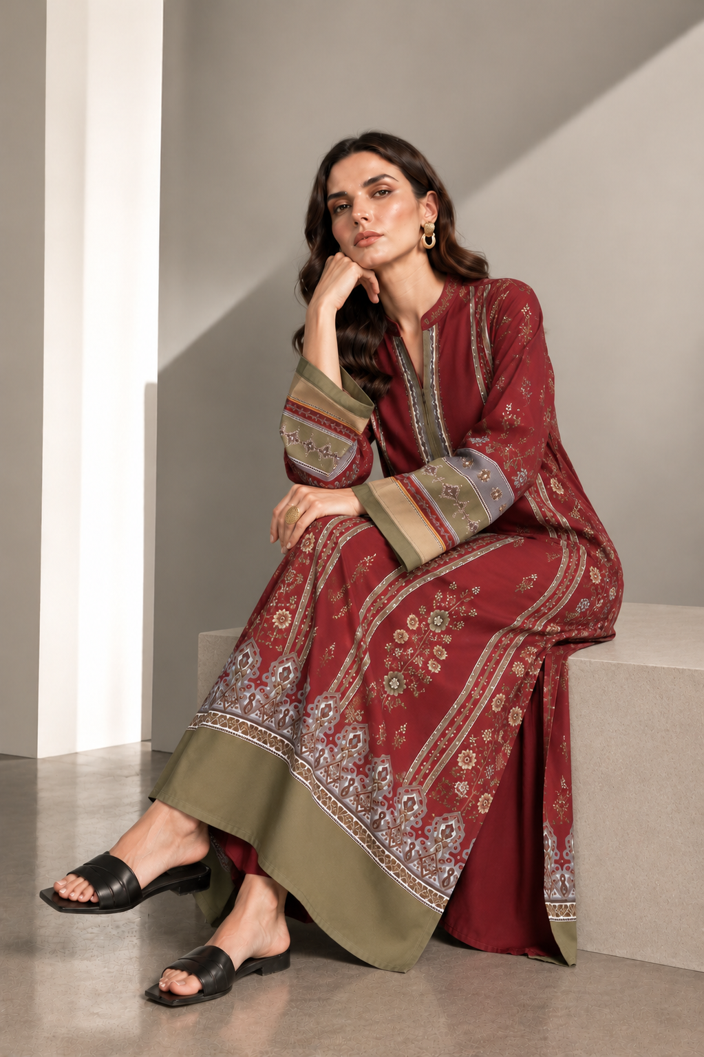 Maroon Heritage Kaftan