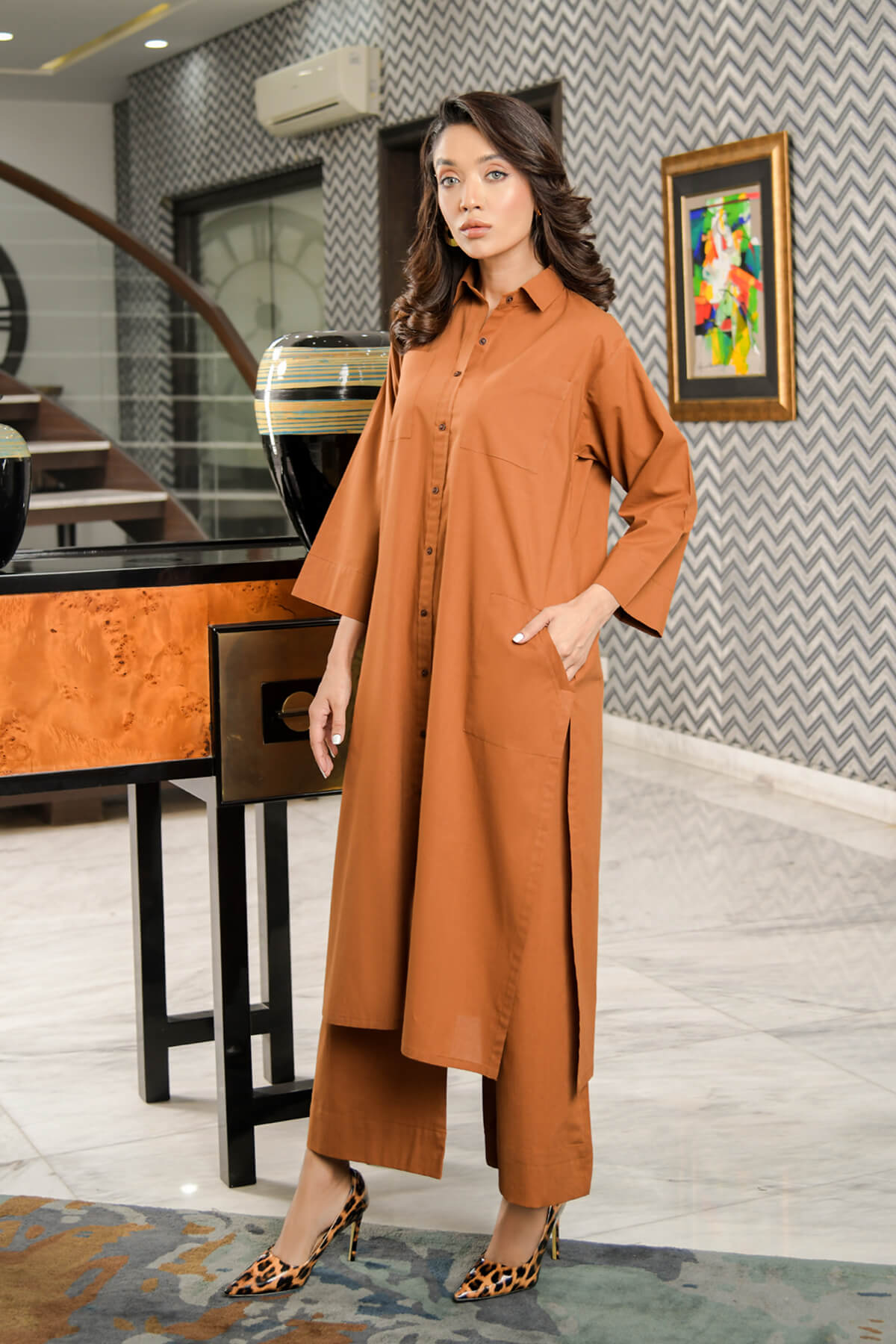 Winter Rust Collar Dress- Cambric