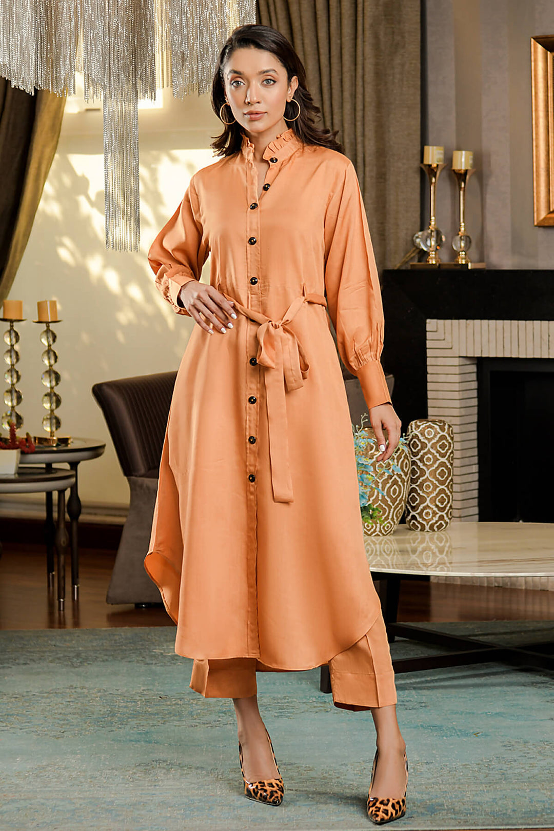 Champagne Hem Belted Dress