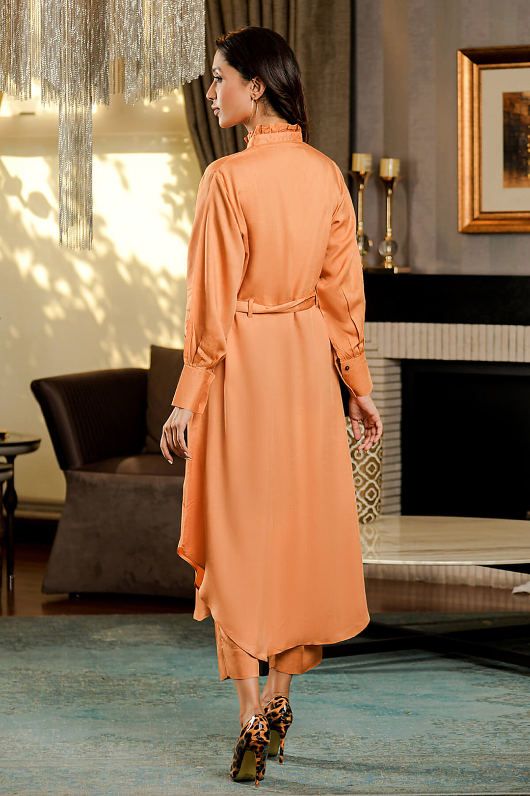 Champagne Hem Belted Dress