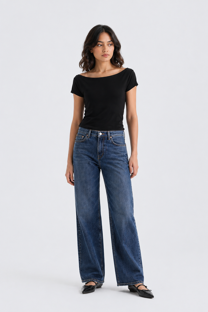 BOAT NECK COTTON T-SHIRT