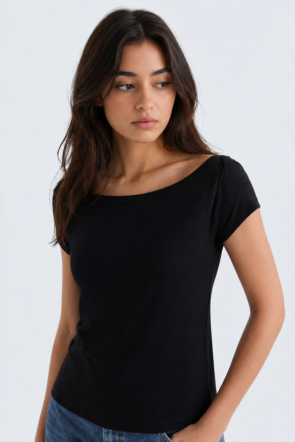 BOAT NECK COTTON T-SHIRT