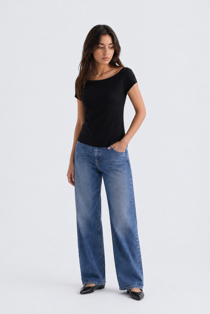 BOAT NECK COTTON T-SHIRT
