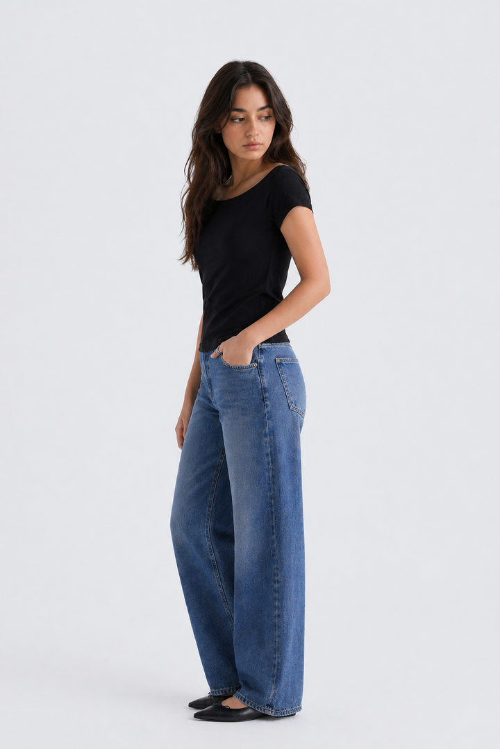 BOAT NECK COTTON T-SHIRT