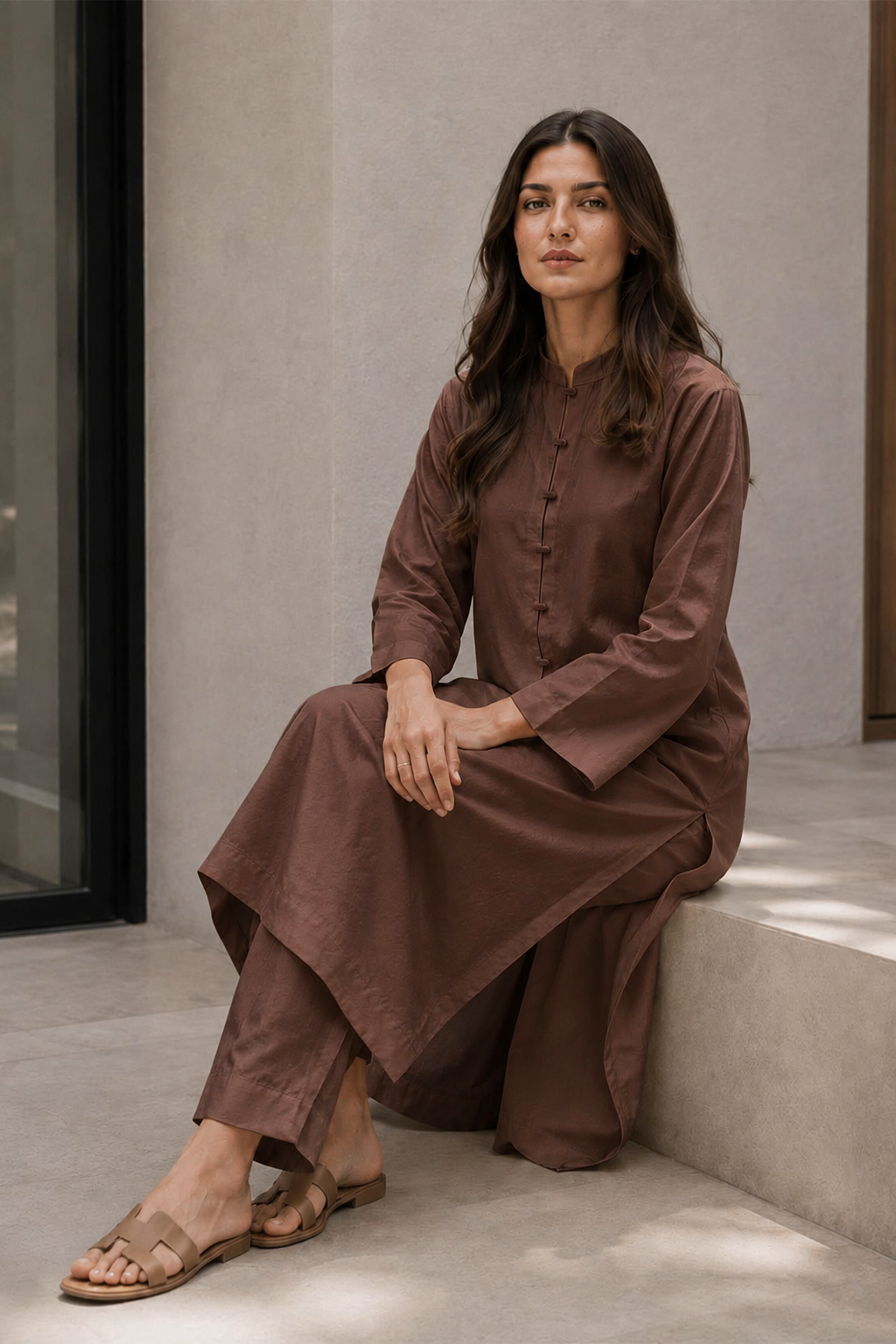 Chocolate Brown Raw Silk 2- Piece Set
