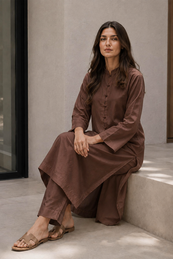 Chocolate Brown Raw Silk 2- Piece Set