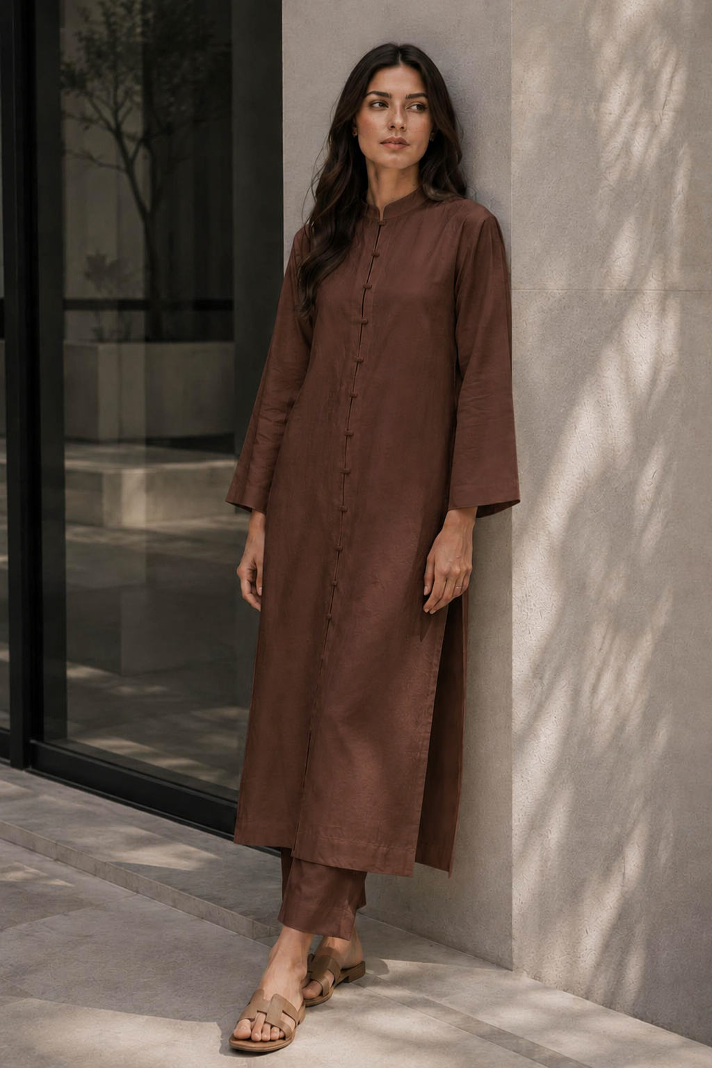 Chocolate Brown Raw Silk 2- Piece Set