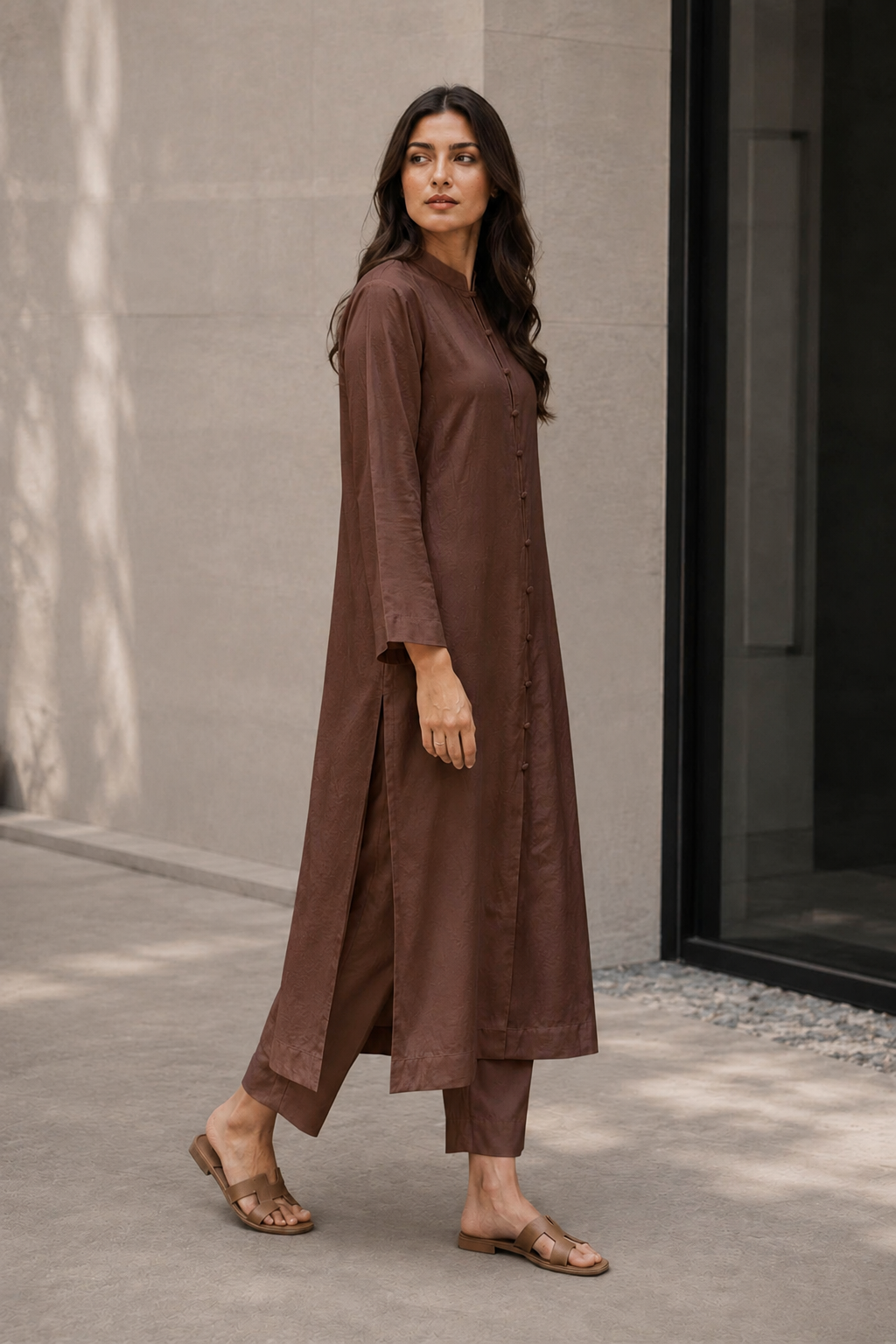 Chocolate Brown Raw Silk 2- Piece Set